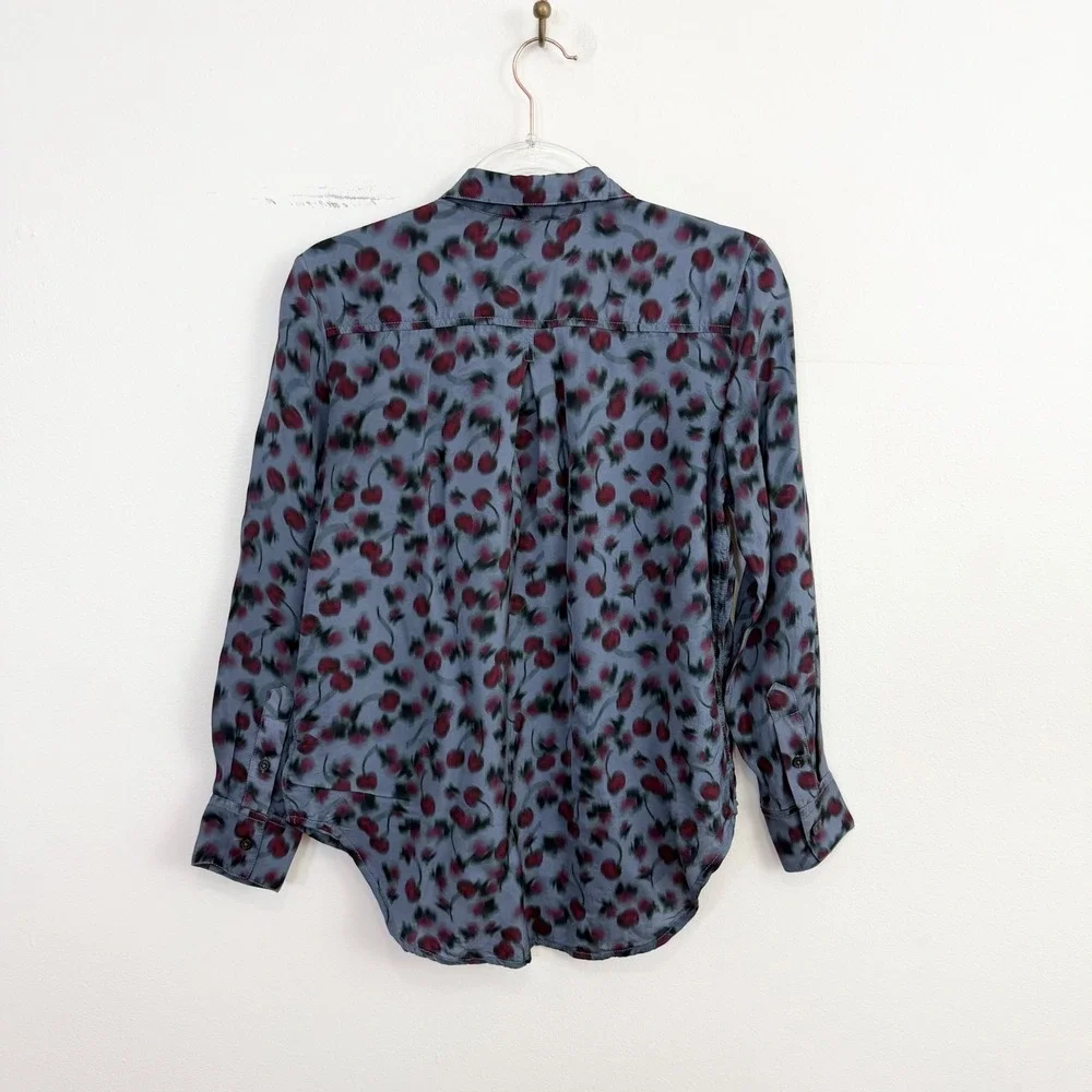 J.Crew Cherry Print Drapey Button Up Viscose Twill Shirt XS